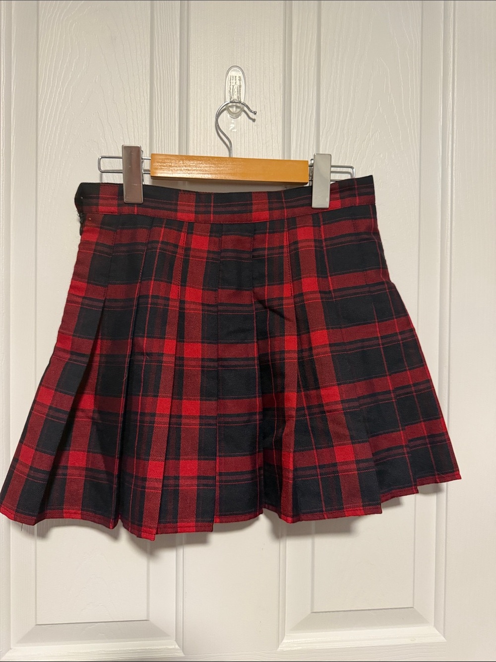 Red and Black Plaid Pleated Skirt